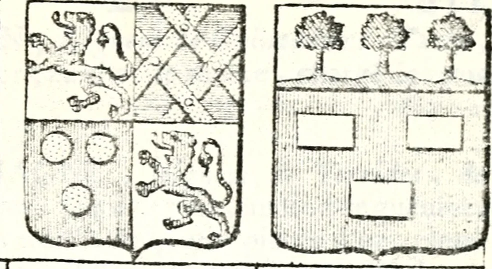 An illustration from Armorial des principales maisons et familles du royaume, particulierement des celles de Paris et de l'Isle de France : contenant les armes des princes, seigneurs, grands officiers de la couronne & de la maison du roi, celles des cours souveraines, &c. avec l'explication de tous les blasons, 1757, leaf 810