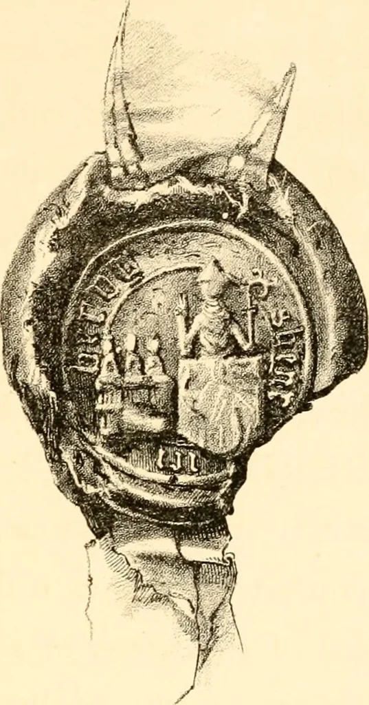 An illustration from The armorial ensigns of the royal burgh of Aberdeen : with some observations on the legend relating to the capture and demolition of the castle, 1888, leaf 56