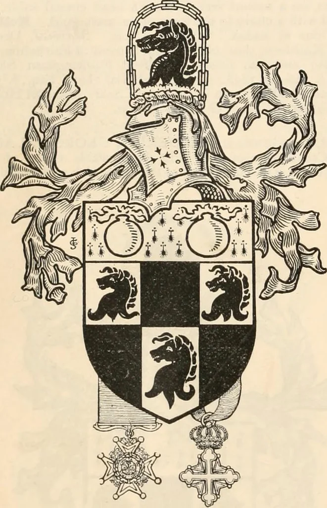 An illustration from Armorial families : a directory of gentlemen of coat-armour, 1905, leaf 1343