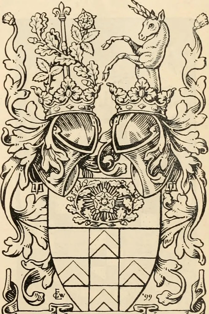 An illustration from Armorial families : a directory of gentlemen of coat-armour, 1905, leaf 1566