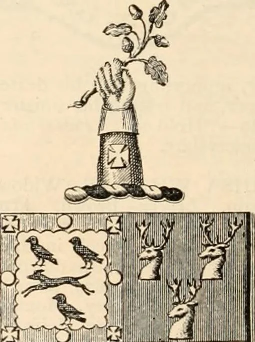 An illustration from Armorial families : a directory of gentlemen of coat-armour, 1905, leaf 1573