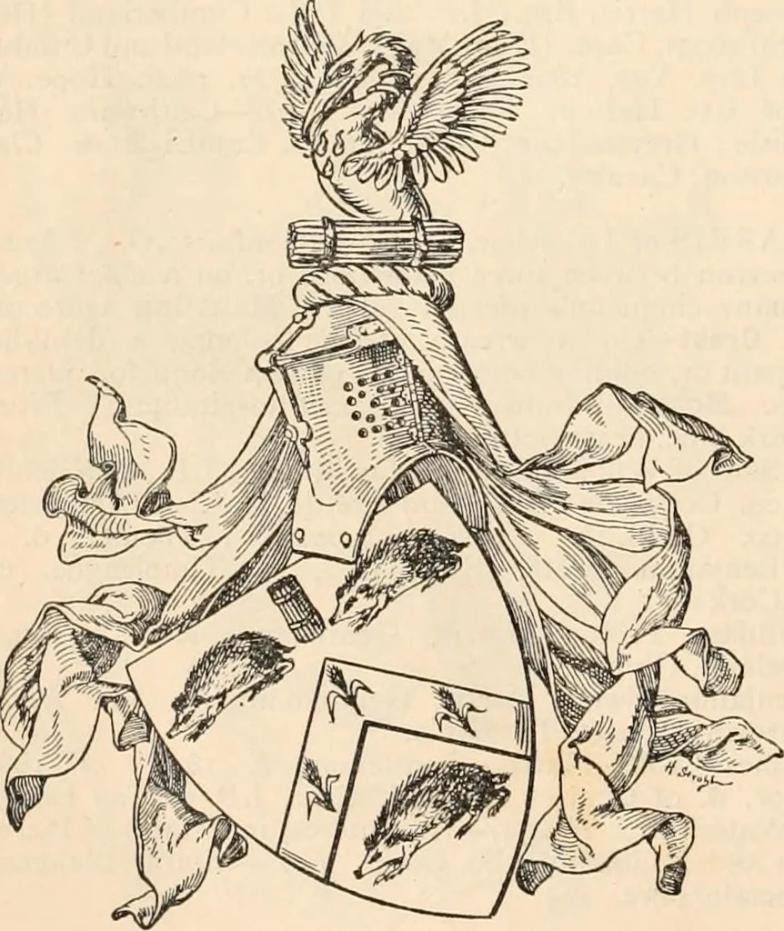 An illustration from Armorial families : a directory of gentlemen of coat-armour, 1905, leaf 697