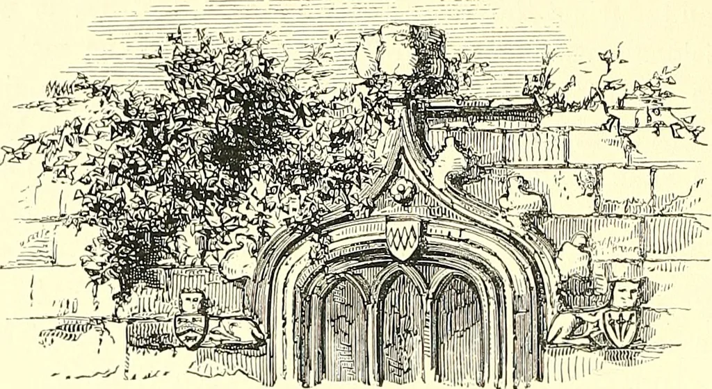 An illustration from Armorial of Jersey : being an account, heraldic and antiquarian, of its chief native families, with pedigrees, biographical notices, and illustrative data; to which are added, a brief history of heraldry, and remarks on the mediæval antiquities of the island, 1859, leaf 107