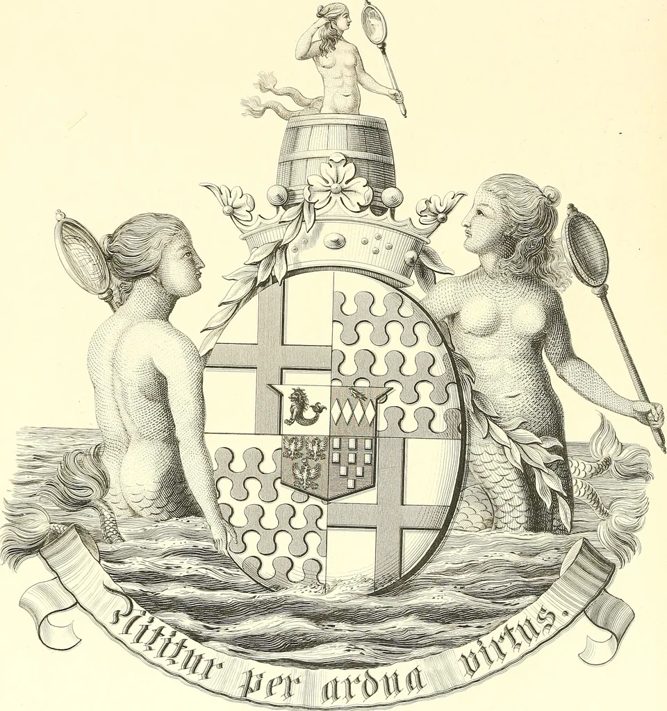An illustration from Armorial of Jersey : being an account, heraldic and antiquarian, of its chief native families, with pedigrees, biographical notices, and illustrative data; to which are added, a brief history of heraldry, and remarks on the mediæval antiquities of the island, 1859, leaf 125