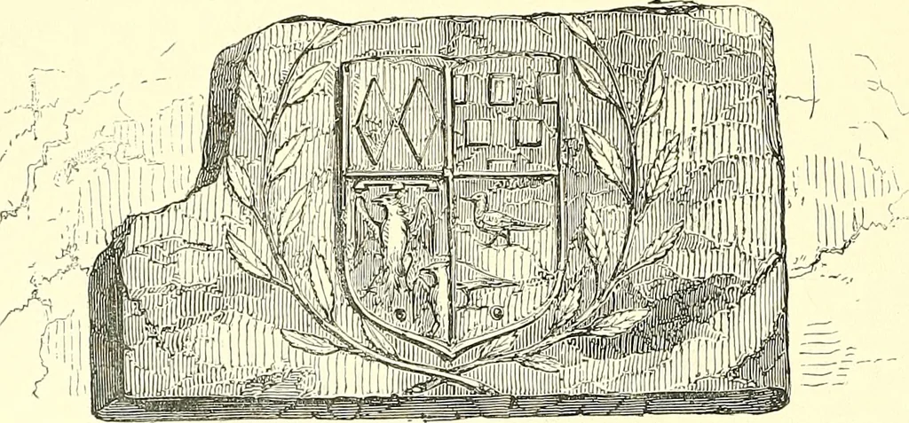 An illustration from Armorial of Jersey : being an account, heraldic and antiquarian, of its chief native families, with pedigrees, biographical notices, and illustrative data; to which are added, a brief history of heraldry, and remarks on the mediæval antiquities of the island, 1859, leaf 137