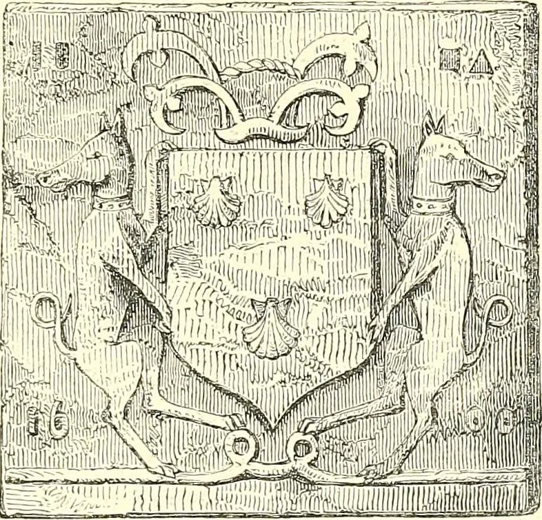 An illustration from Armorial of Jersey : being an account, heraldic and antiquarian, of its chief native families, with pedigrees, biographical notices, and illustrative data; to which are added, a brief history of heraldry, and remarks on the mediæval antiquities of the island, 1859, leaf 166