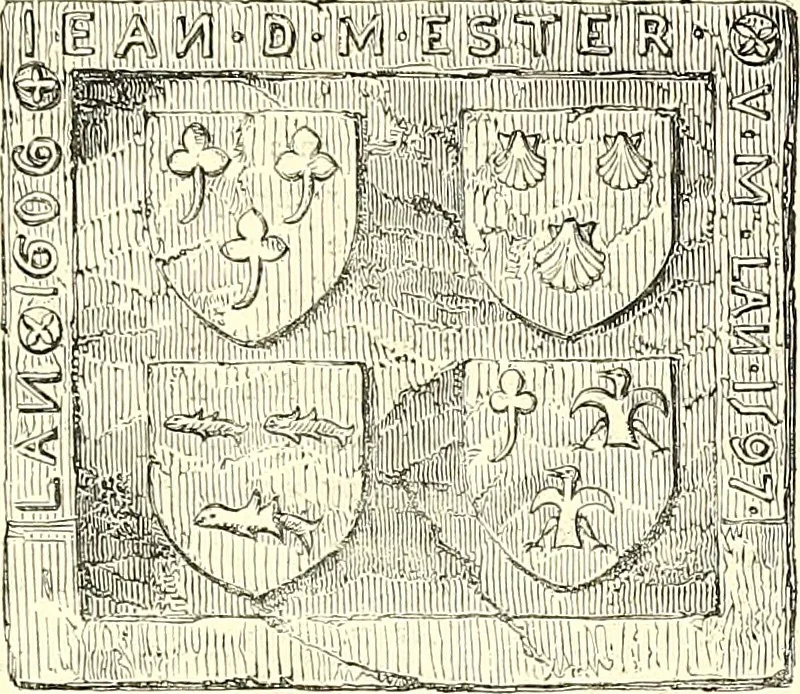 An illustration from Armorial of Jersey : being an account, heraldic and antiquarian, of its chief native families, with pedigrees, biographical notices, and illustrative data; to which are added, a brief history of heraldry, and remarks on the mediæval antiquities of the island, 1859, leaf 170