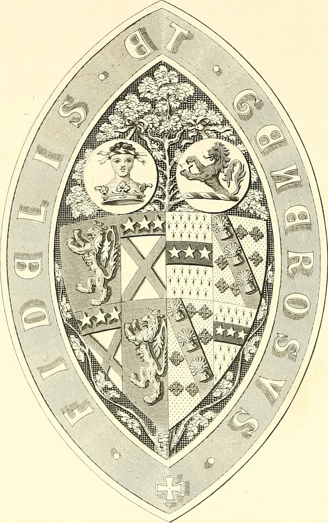 An illustration from Armorial of Jersey : being an account, heraldic and antiquarian, of its chief native families, with pedigrees, biographical notices, and illustrative data; to which are added, a brief history of heraldry, and remarks on the mediæval antiquities of the island, 1859, leaf 195