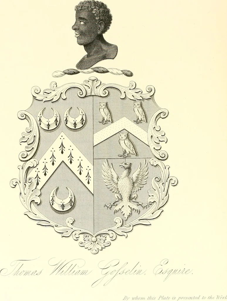 An illustration from Armorial of Jersey : being an account, heraldic and antiquarian, of its chief native families, with pedigrees, biographical notices, and illustrative data; to which are added, a brief history of heraldry, and remarks on the mediæval antiquities of the island, 1859, leaf 221