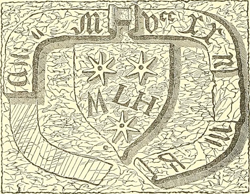 An illustration from Armorial of Jersey : being an account, heraldic and antiquarian, of its chief native families, with pedigrees, biographical notices, and illustrative data; to which are added, a brief history of heraldry, and remarks on the mediæval antiquities of the island, 1859, leaf 233
