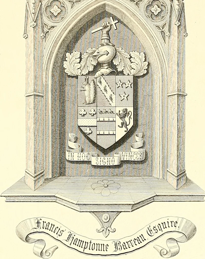 An illustration from Armorial of Jersey : being an account, heraldic and antiquarian, of its chief native families, with pedigrees, biographical notices, and illustrative data; to which are added, a brief history of heraldry, and remarks on the mediæval antiquities of the island, 1859, leaf 246