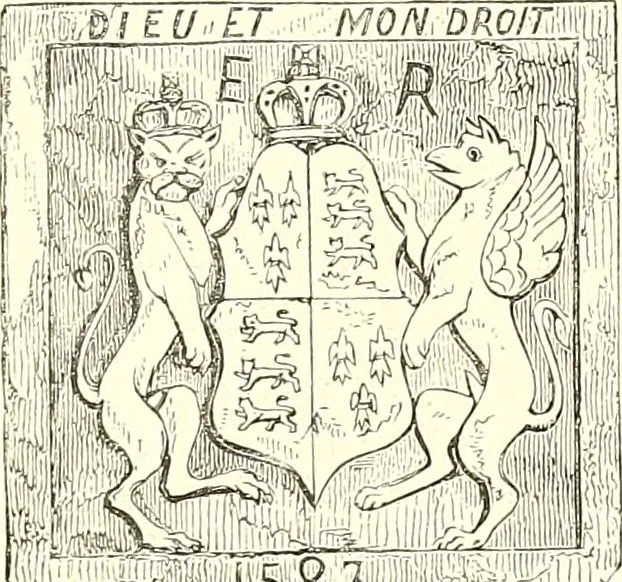 An illustration from Armorial of Jersey : being an account, heraldic and antiquarian, of its chief native families, with pedigrees, biographical notices, and illustrative data; to which are added, a brief history of heraldry, and remarks on the mediæval antiquities of the island, 1859, leaf 26