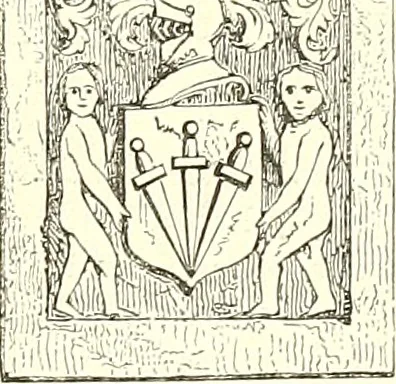 An illustration from Armorial of Jersey : being an account, heraldic and antiquarian, of its chief native families, with pedigrees, biographical notices, and illustrative data; to which are added, a brief history of heraldry, and remarks on the mediæval antiquities of the island, 1859, leaf 26