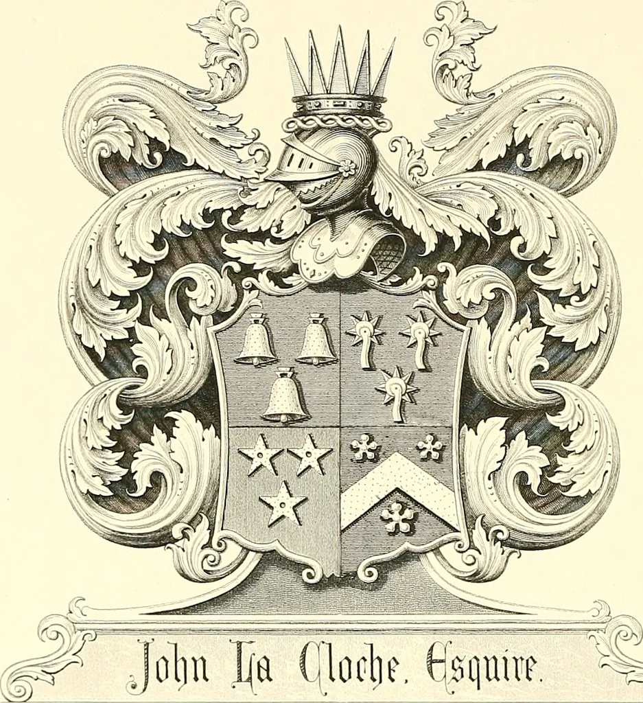 An illustration from Armorial of Jersey : being an account, heraldic and antiquarian, of its chief native families, with pedigrees, biographical notices, and illustrative data; to which are added, a brief history of heraldry, and remarks on the mediæval antiquities of the island, 1859, leaf 261