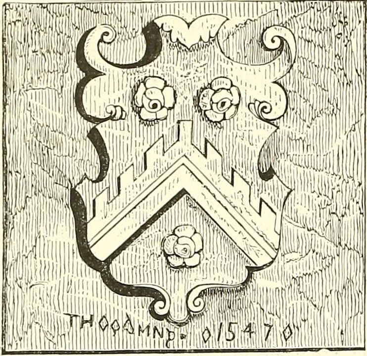 An illustration from Armorial of Jersey : being an account, heraldic and antiquarian, of its chief native families, with pedigrees, biographical notices, and illustrative data; to which are added, a brief history of heraldry, and remarks on the mediæval antiquities of the island, 1859, leaf 27