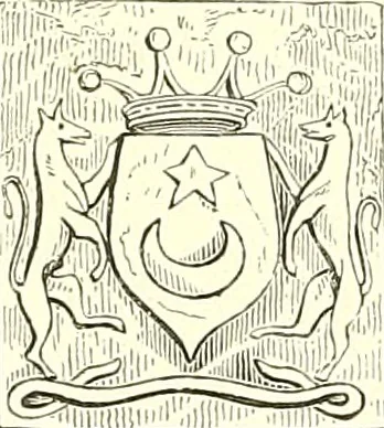 An illustration from Armorial of Jersey : being an account, heraldic and antiquarian, of its chief native families, with pedigrees, biographical notices, and illustrative data; to which are added, a brief history of heraldry, and remarks on the mediæval antiquities of the island, 1859, leaf 27