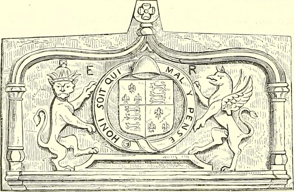 An illustration from Armorial of Jersey : being an account, heraldic and antiquarian, of its chief native families, with pedigrees, biographical notices, and illustrative data; to which are added, a brief history of heraldry, and remarks on the mediæval antiquities of the island, 1859, leaf 27