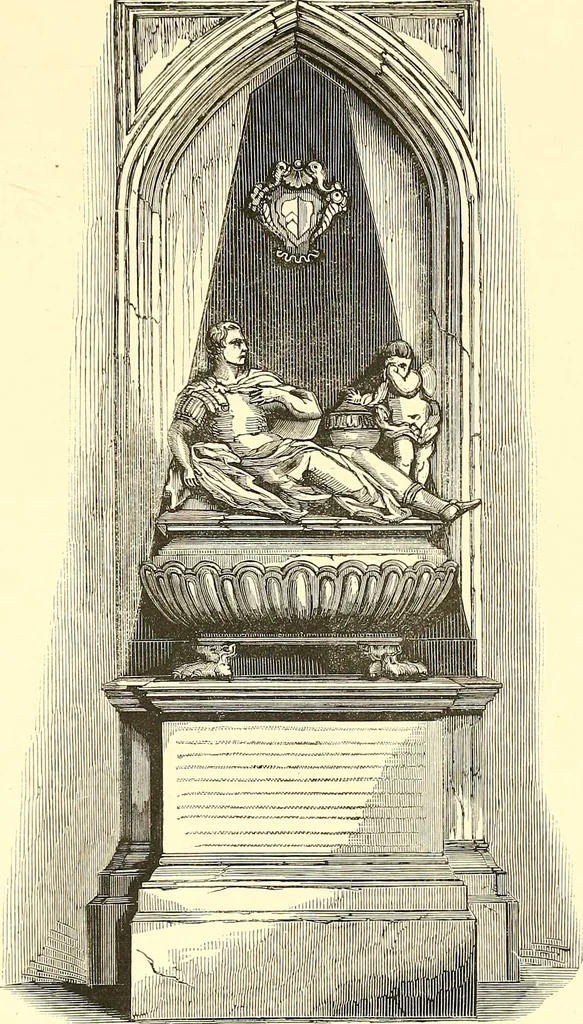 An illustration from Armorial of Jersey : being an account, heraldic and antiquarian, of its chief native families, with pedigrees, biographical notices, and illustrative data; to which are added, a brief history of heraldry, and remarks on the mediæval antiquities of the island, 1859, leaf 322