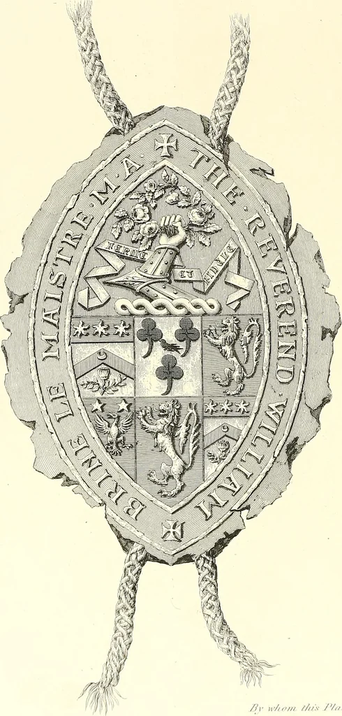 An illustration from Armorial of Jersey : being an account, heraldic and antiquarian, of its chief native families, with pedigrees, biographical notices, and illustrative data; to which are added, a brief history of heraldry, and remarks on the mediæval antiquities of the island, 1859, leaf 329