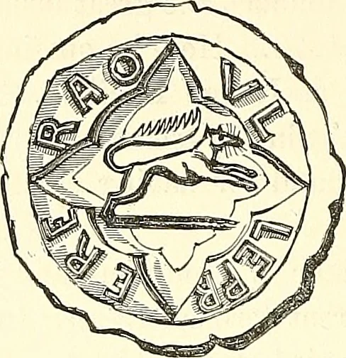An illustration from Armorial of Jersey : being an account, heraldic and antiquarian, of its chief native families, with pedigrees, biographical notices, and illustrative data; to which are added, a brief history of heraldry, and remarks on the mediæval antiquities of the island, 1859, leaf 349