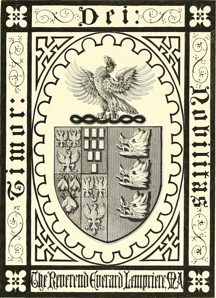 An illustration from Armorial of Jersey : being an account, heraldic and antiquarian, of its chief native families, with pedigrees, biographical notices, and illustrative data; to which are added, a brief history of heraldry, and remarks on the mediæval antiquities of the island, 1859, leaf 353