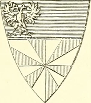 An illustration from Armorial of Jersey : being an account, heraldic and antiquarian, of its chief native families, with pedigrees, biographical notices, and illustrative data; to which are added, a brief history of heraldry, and remarks on the mediæval antiquities of the island, 1859, leaf 358