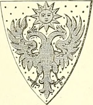 An illustration from Armorial of Jersey : being an account, heraldic and antiquarian, of its chief native families, with pedigrees, biographical notices, and illustrative data; to which are added, a brief history of heraldry, and remarks on the mediæval antiquities of the island, 1859, leaf 358