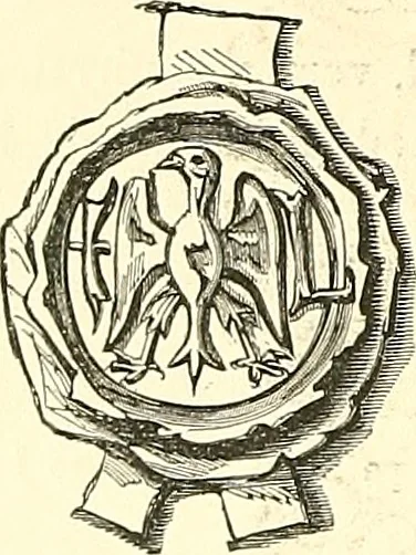 An illustration from Armorial of Jersey : being an account, heraldic and antiquarian, of its chief native families, with pedigrees, biographical notices, and illustrative data; to which are added, a brief history of heraldry, and remarks on the mediæval antiquities of the island, 1859, leaf 359