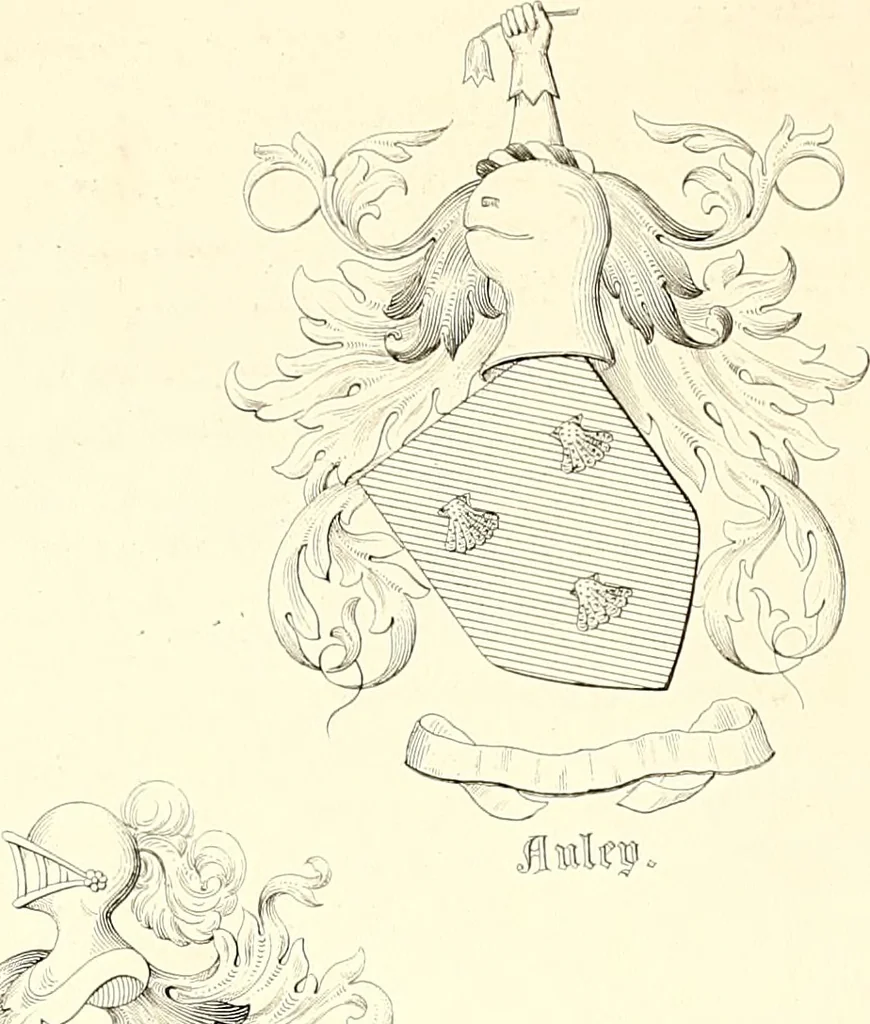 An illustration from Armorial of Jersey : being an account, heraldic and antiquarian, of its chief native families, with pedigrees, biographical notices, and illustrative data; to which are added, a brief history of heraldry, and remarks on the mediæval antiquities of the island, 1859, leaf 36