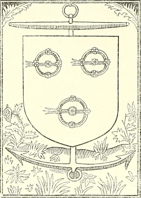 An illustration from Armorial of Jersey : being an account, heraldic and antiquarian, of its chief native families, with pedigrees, biographical notices, and illustrative data; to which are added, a brief history of heraldry, and remarks on the mediæval antiquities of the island, 1859, leaf 405
