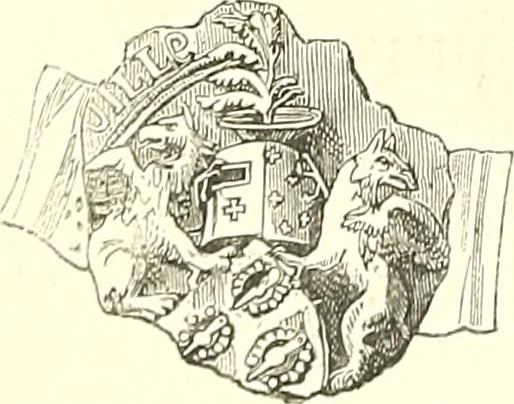 An illustration from Armorial of Jersey : being an account, heraldic and antiquarian, of its chief native families, with pedigrees, biographical notices, and illustrative data; to which are added, a brief history of heraldry, and remarks on the mediæval antiquities of the island, 1859, leaf 411