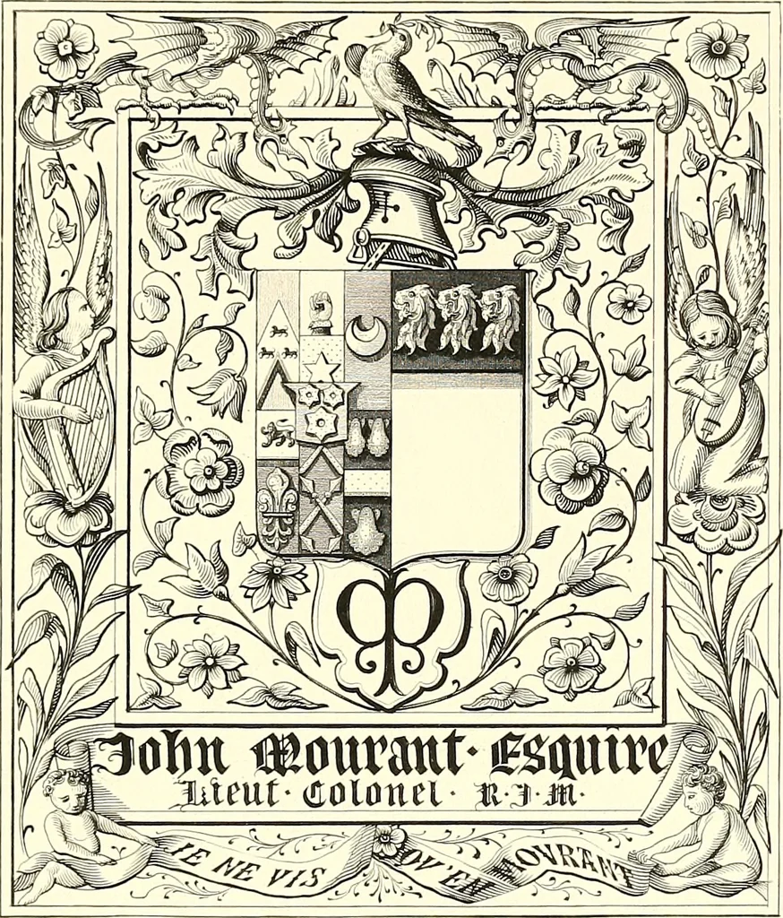 An illustration from Armorial of Jersey : being an account, heraldic and antiquarian, of its chief native families, with pedigrees, biographical notices, and illustrative data; to which are added, a brief history of heraldry, and remarks on the mediæval antiquities of the island, 1859, leaf 462
