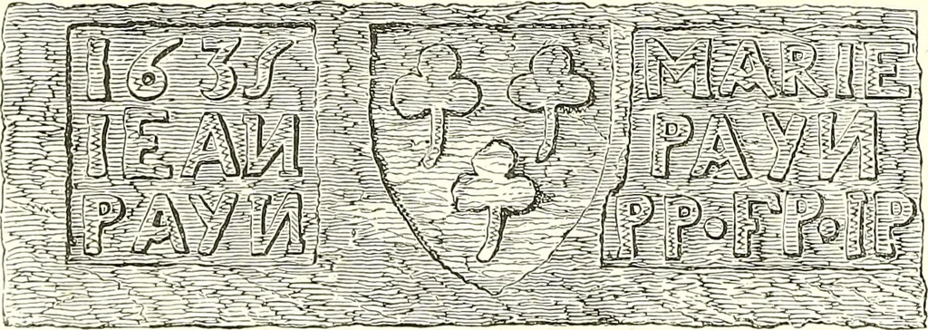 An illustration from Armorial of Jersey : being an account, heraldic and antiquarian, of its chief native families, with pedigrees, biographical notices, and illustrative data; to which are added, a brief history of heraldry, and remarks on the mediæval antiquities of the island, 1859, leaf 493
