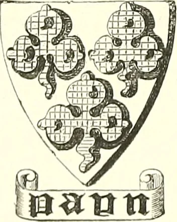 An illustration from Armorial of Jersey : being an account, heraldic and antiquarian, of its chief native families, with pedigrees, biographical notices, and illustrative data; to which are added, a brief history of heraldry, and remarks on the mediæval antiquities of the island, 1859, leaf 505