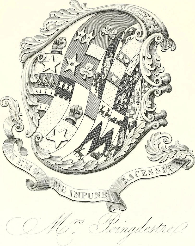 An illustration from Armorial of Jersey : being an account, heraldic and antiquarian, of its chief native families, with pedigrees, biographical notices, and illustrative data; to which are added, a brief history of heraldry, and remarks on the mediæval antiquities of the island, 1859, leaf 527