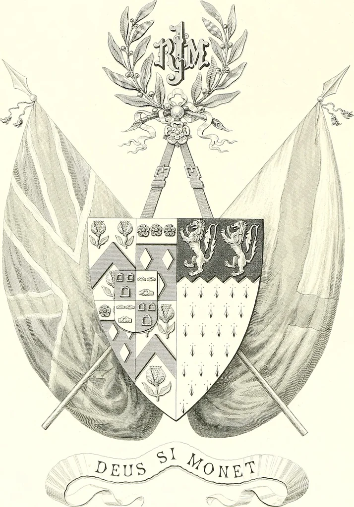 An illustration from Armorial of Jersey : being an account, heraldic and antiquarian, of its chief native families, with pedigrees, biographical notices, and illustrative data; to which are added, a brief history of heraldry, and remarks on the mediæval antiquities of the island, 1859, leaf 565