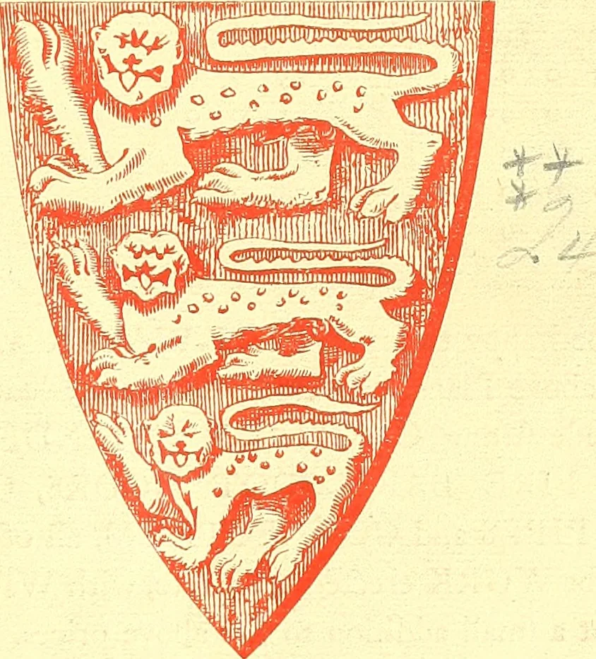 An illustration from Armorial of Jersey : being an account, heraldic and antiquarian, of its chief native families, with pedigrees, biographical notices, and illustrative data; to which are added, a brief history of heraldry, and remarks on the mediæval antiquities of the island, 1859, leaf 8