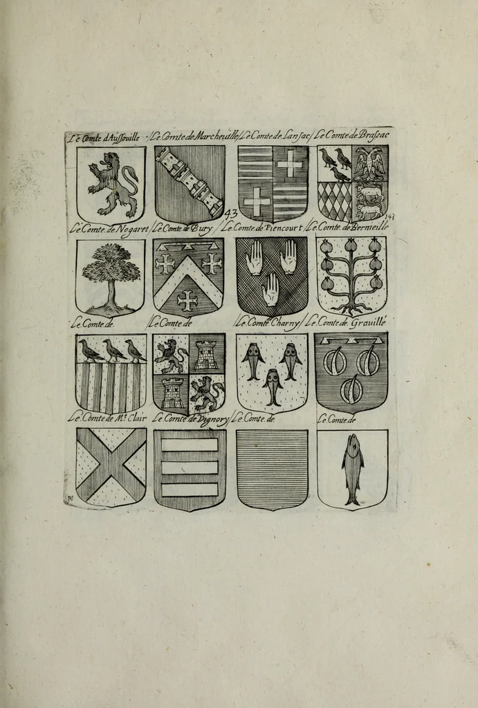 An illustration from Armorial vniuersel, contenant les armes des principales maisons, estatz, et dignitez, des plus considerables royaumes de l'Europe. Blazonnées de leurs métaux & couleurs et enrichies de leurs ornemens exterieurs, 1654, leaf 106