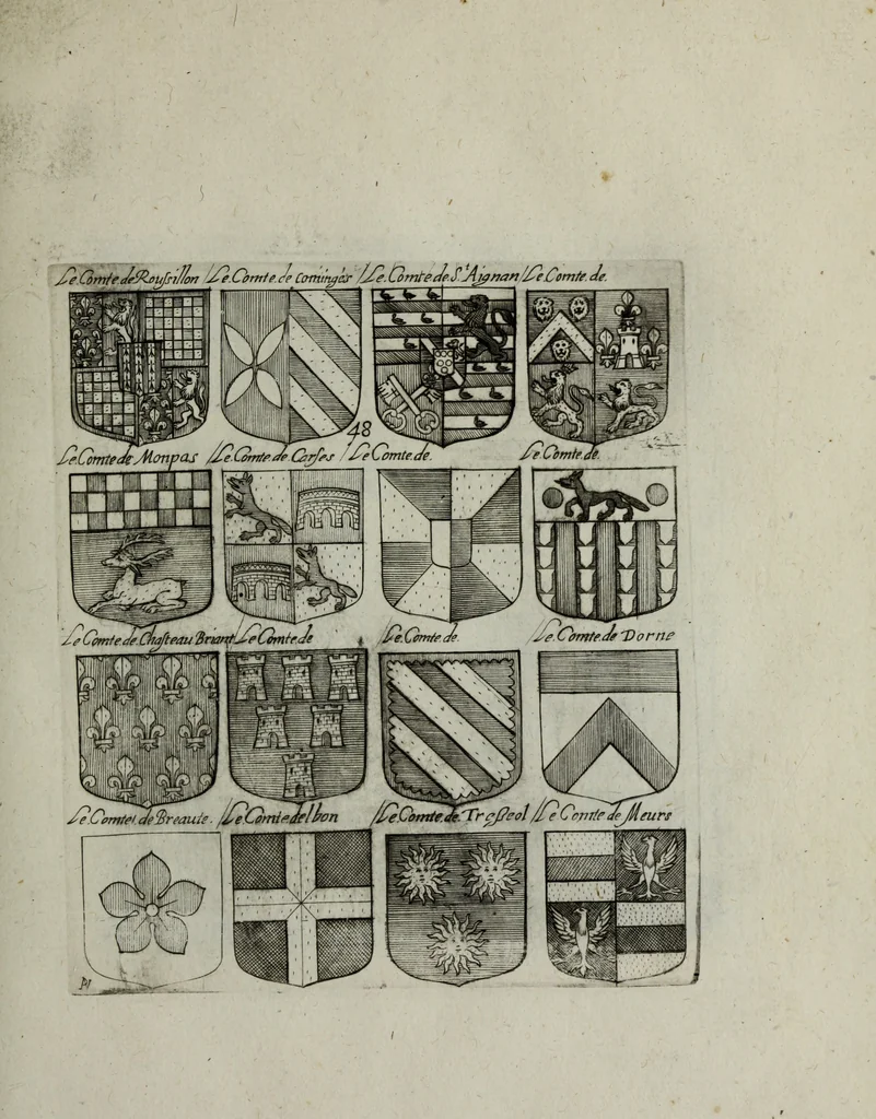 An illustration from Armorial vniuersel, contenant les armes des principales maisons, estatz, et dignitez, des plus considerables royaumes de l'Europe. Blazonnées de leurs métaux & couleurs et enrichies de leurs ornemens exterieurs, 1654, leaf 116