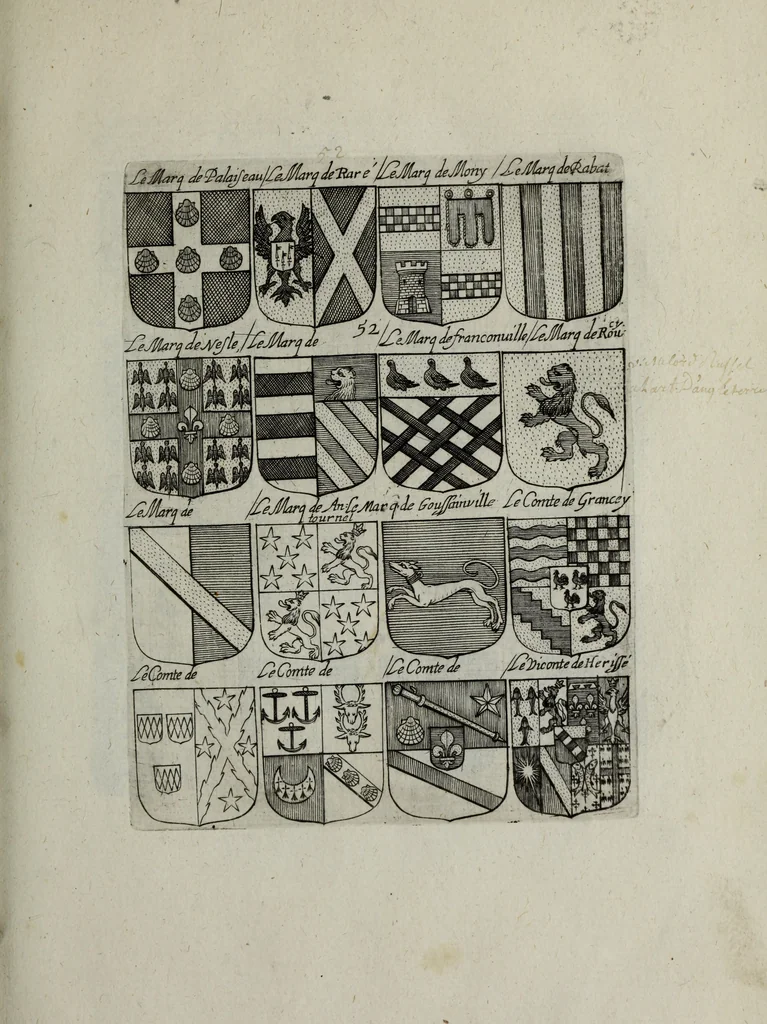 An illustration from Armorial vniuersel, contenant les armes des principales maisons, estatz, et dignitez, des plus considerables royaumes de l'Europe. Blazonnées de leurs métaux & couleurs et enrichies de leurs ornemens exterieurs, 1654, leaf 124