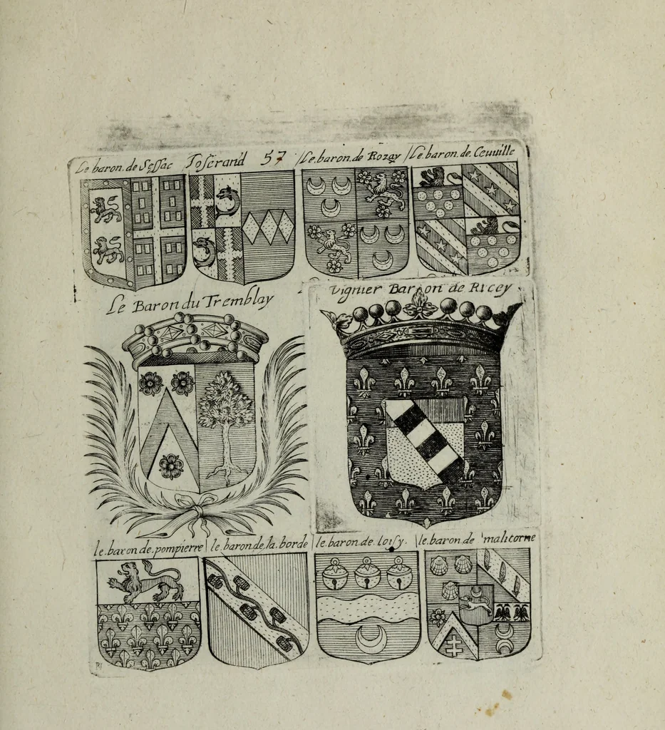 An illustration from Armorial vniuersel, contenant les armes des principales maisons, estatz, et dignitez, des plus considerables royaumes de l'Europe. Blazonnées de leurs métaux & couleurs et enrichies de leurs ornemens exterieurs, 1654, leaf 136