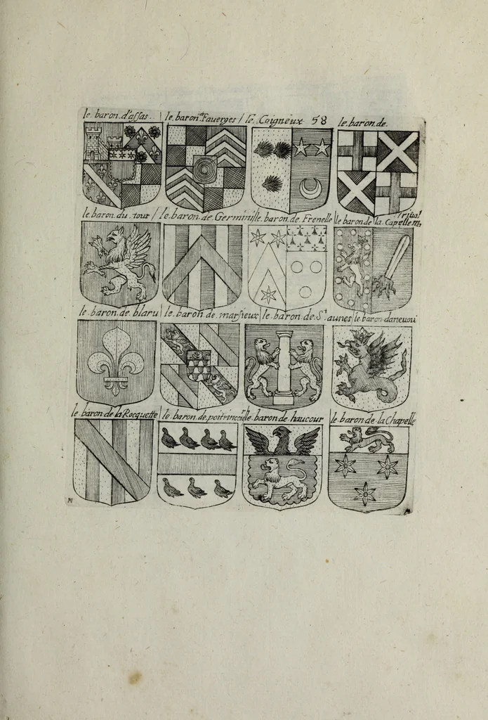 An illustration from Armorial vniuersel, contenant les armes des principales maisons, estatz, et dignitez, des plus considerables royaumes de l'Europe. Blazonnées de leurs métaux & couleurs et enrichies de leurs ornemens exterieurs, 1654, leaf 138
