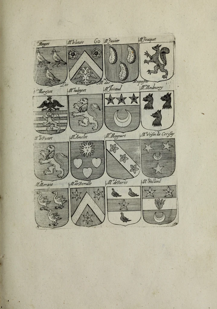 An illustration from Armorial vniuersel, contenant les armes des principales maisons, estatz, et dignitez, des plus considerables royaumes de l'Europe. Blazonnées de leurs métaux & couleurs et enrichies de leurs ornemens exterieurs, 1654, leaf 142
