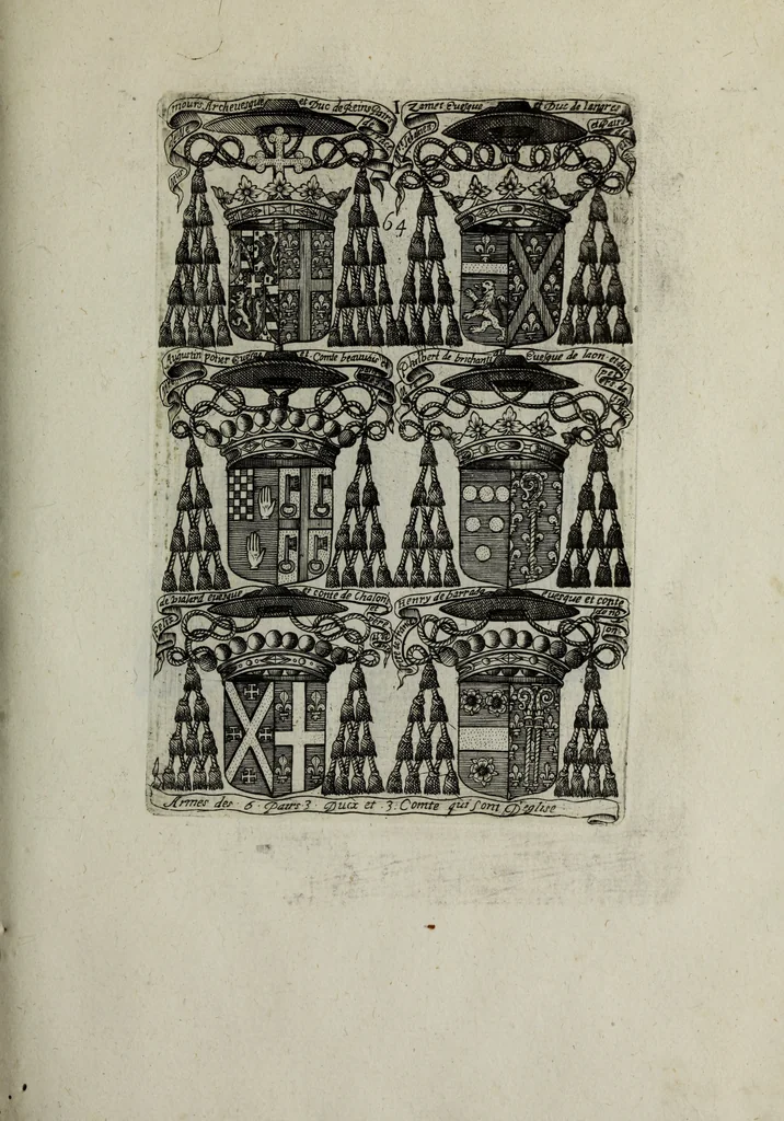 An illustration from Armorial vniuersel, contenant les armes des principales maisons, estatz, et dignitez, des plus considerables royaumes de l'Europe. Blazonnées de leurs métaux & couleurs et enrichies de leurs ornemens exterieurs, 1654, leaf 150
