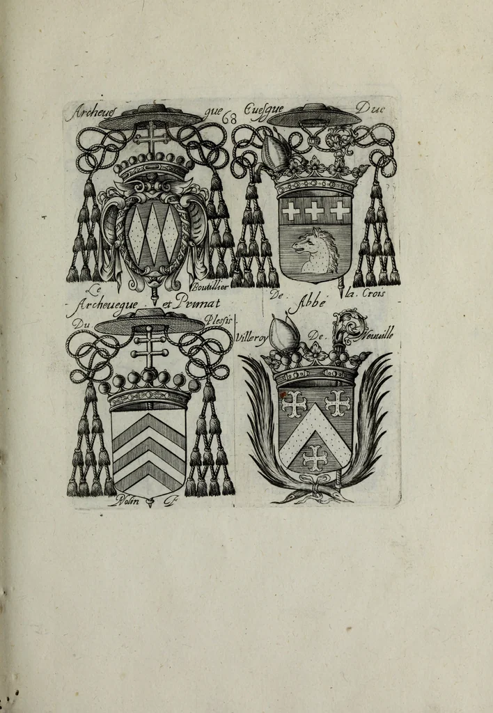 An illustration from Armorial vniuersel, contenant les armes des principales maisons, estatz, et dignitez, des plus considerables royaumes de l'Europe. Blazonnées de leurs métaux & couleurs et enrichies de leurs ornemens exterieurs, 1654, leaf 158