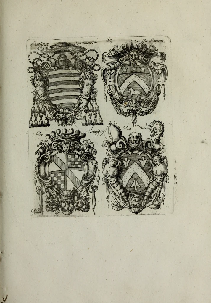 An illustration from Armorial vniuersel, contenant les armes des principales maisons, estatz, et dignitez, des plus considerables royaumes de l'Europe. Blazonnées de leurs métaux & couleurs et enrichies de leurs ornemens exterieurs, 1654, leaf 160