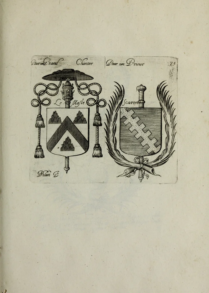 An illustration from Armorial vniuersel, contenant les armes des principales maisons, estatz, et dignitez, des plus considerables royaumes de l'Europe. Blazonnées de leurs métaux & couleurs et enrichies de leurs ornemens exterieurs, 1654, leaf 168