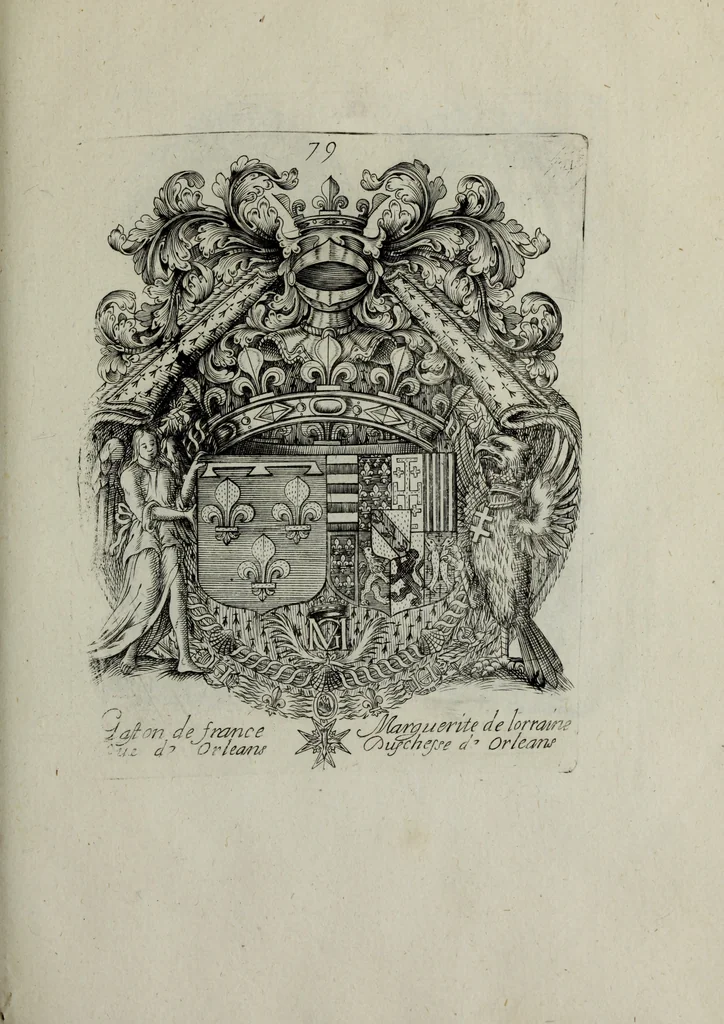 An illustration from Armorial vniuersel, contenant les armes des principales maisons, estatz, et dignitez, des plus considerables royaumes de l'Europe. Blazonnées de leurs métaux & couleurs et enrichies de leurs ornemens exterieurs, 1654, leaf 182