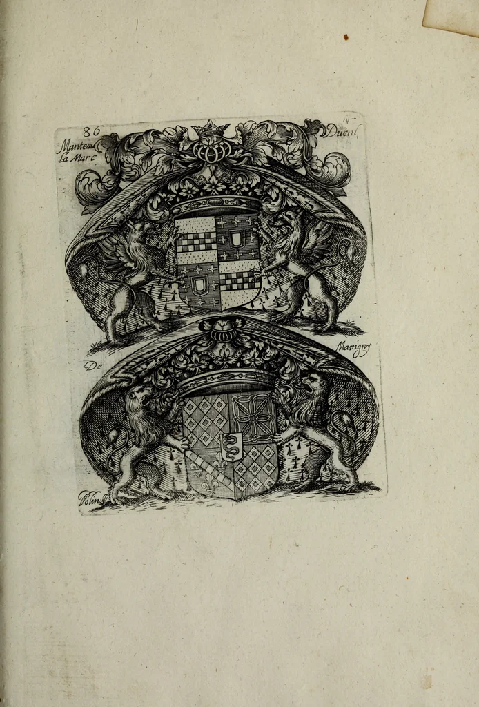 An illustration from Armorial vniuersel, contenant les armes des principales maisons, estatz, et dignitez, des plus considerables royaumes de l'Europe. Blazonnées de leurs métaux & couleurs et enrichies de leurs ornemens exterieurs, 1654, leaf 200