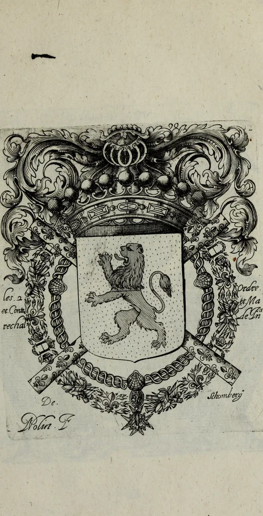 An illustration from Armorial vniuersel, contenant les armes des principales maisons, estatz, et dignitez, des plus considerables royaumes de l'Europe. Blazonnées de leurs métaux & couleurs et enrichies de leurs ornemens exterieurs, 1654, leaf 208